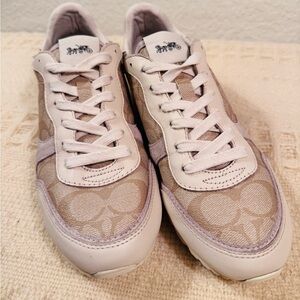Coach G1889 Signature Canvas Low Top Sneakers Sz 8.5B Neutral Cream Tan